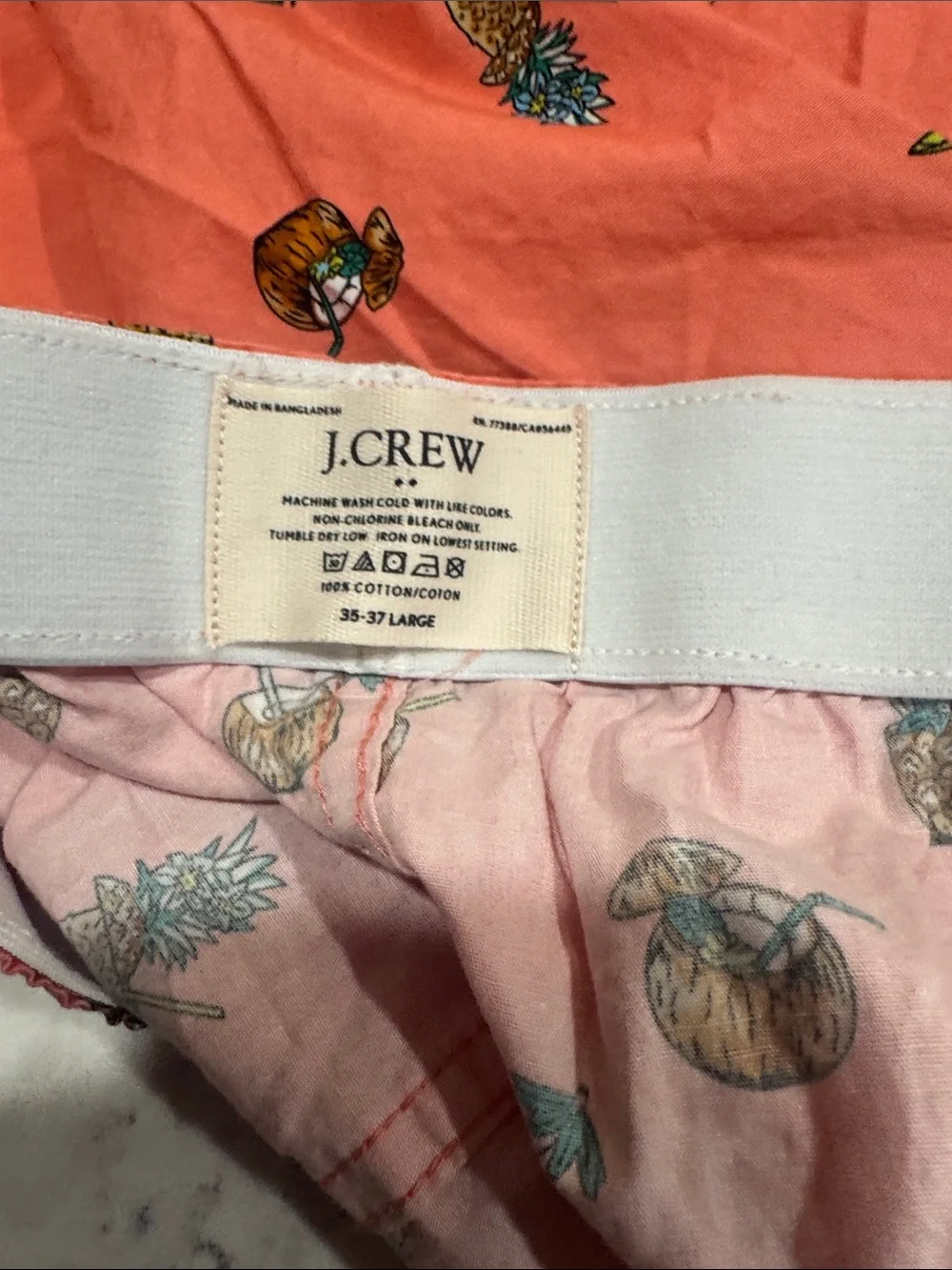 Mens J Crew Boxer Shorts Coral Pineapple Print  Size Large 36-37